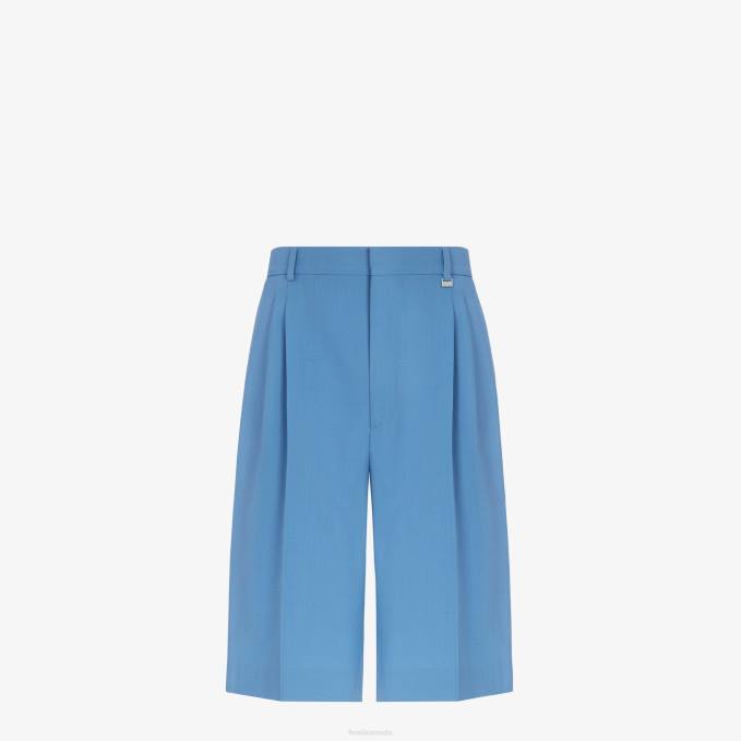 Men Wool Pants Blue Fendi Apparel 6RHH2065