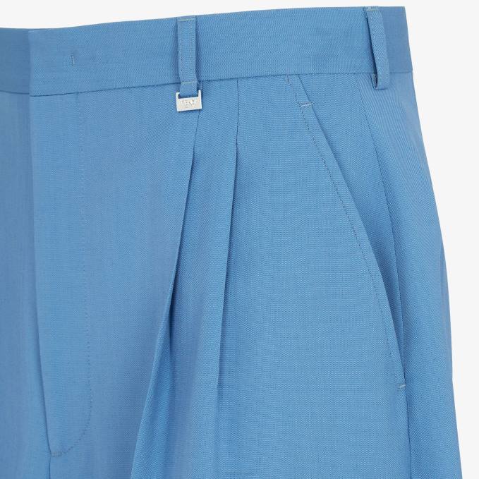 Men Wool Pants Blue Fendi Apparel 6RHH2065
