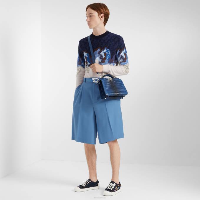 Men Wool Pants Blue Fendi Apparel 6RHH2065