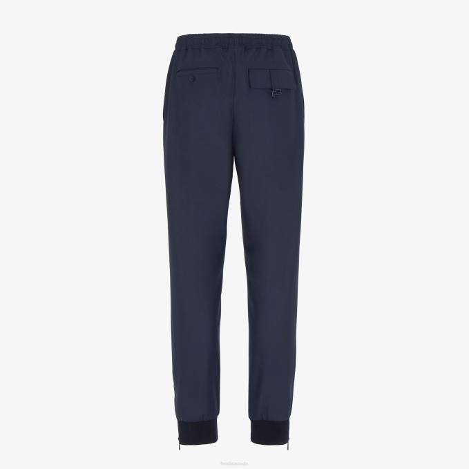 Men Wool Pants Blue Fendi Apparel 6RHH2094