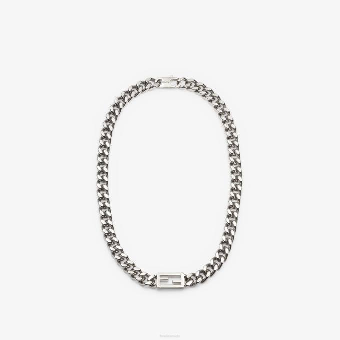 Men Baguette Necklace Silver Fendi Jewelry 6RHH2720