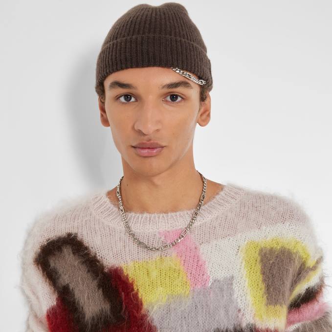 Men Baguette Necklace Silver Fendi Jewelry 6RHH2726