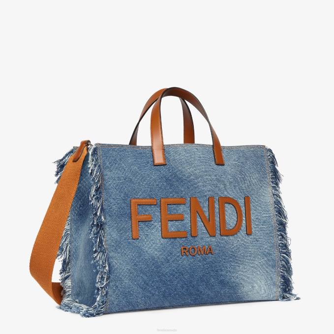 Men Denim Bag With Fringe Blue Fendi Accessories 6RHH1868