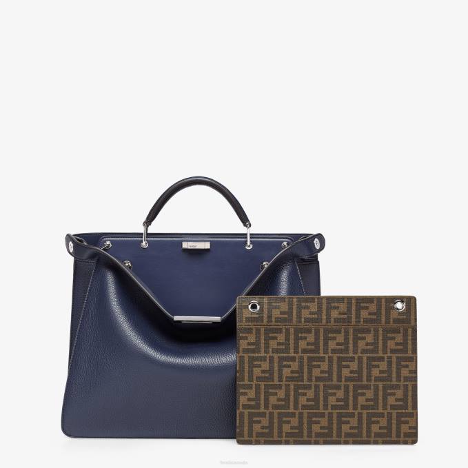 Men Peekaboo Iseeu Medium Leather Bag Blue Fendi Accessories 6RHH1833