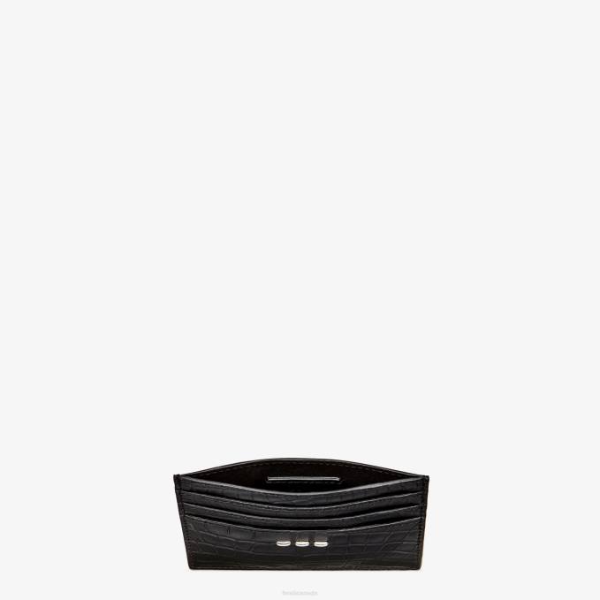 Men Alligator Leather Card Holder Black Fendi Accessories 6RHH2678