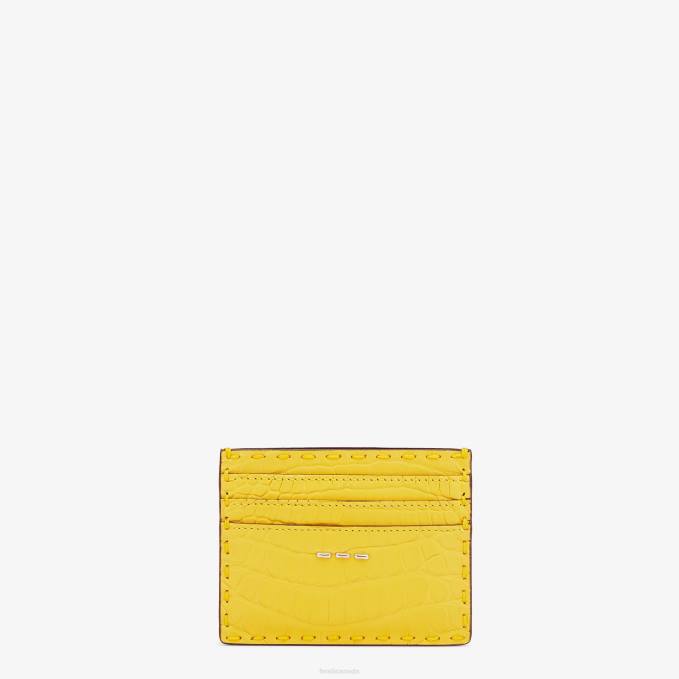 Men Alligator Leather Card Holder Yellow Fendi Accessories 6RHH2676