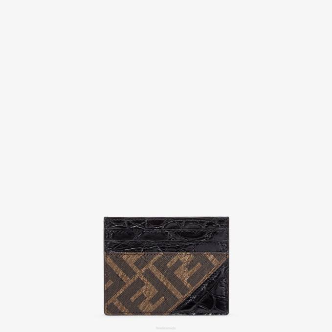 Men Caiman Leather And Fabric Card Holder Black Fendi Accessories 6RHH2596