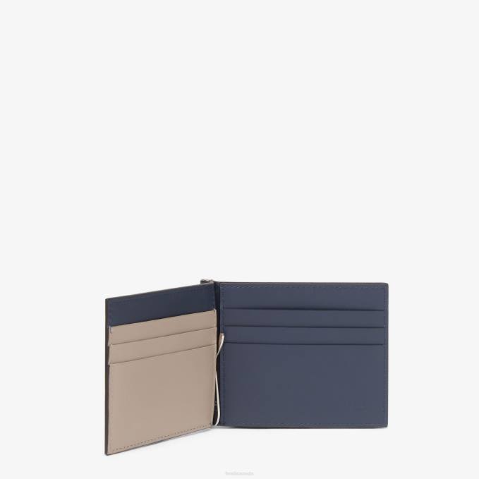 Men Leather Money Clip Blue Fendi Accessories 6RHH2651