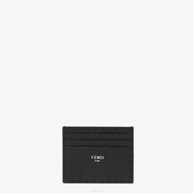 Men Selleria Leather Card Holder Black Fendi Accessories 6RHH2600