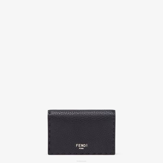 Men Selleria Leather Card Holder Black Fendi Accessories 6RHH2607