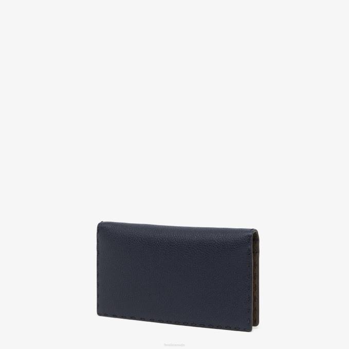 Men Selleria Leather Card Holder Blue Fendi Accessories 6RHH2639