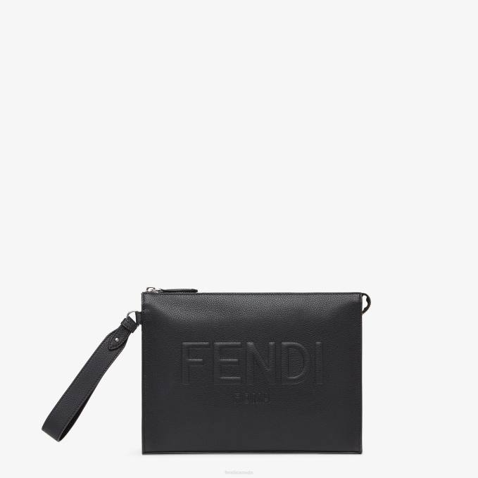 Men Clutch Leather Pouch Black Fendi Accessories 6RHH1841