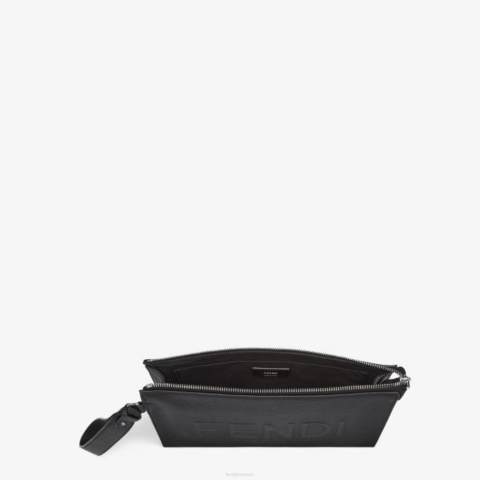 Men Clutch Leather Pouch Black Fendi Accessories 6RHH1841