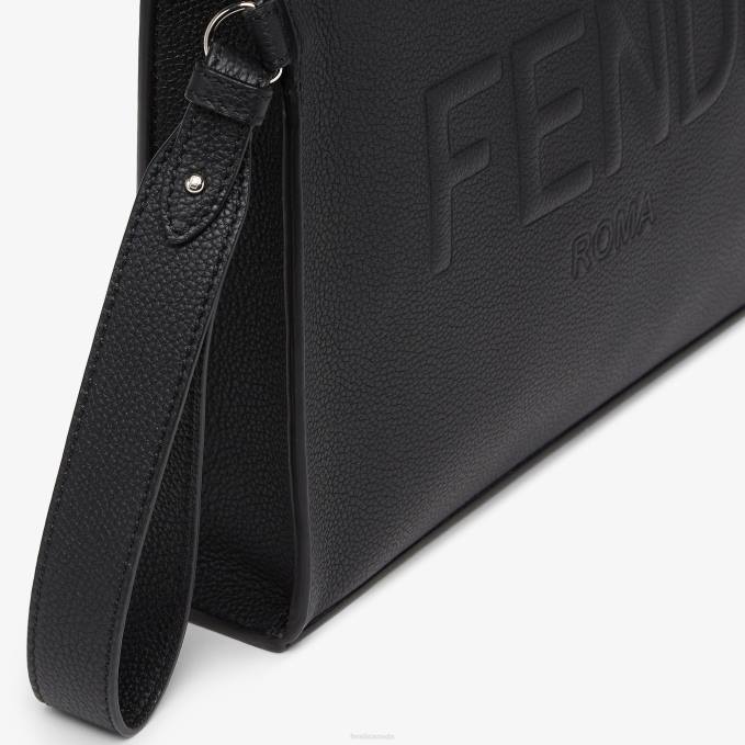 Men Clutch Leather Pouch Black Fendi Accessories 6RHH1841