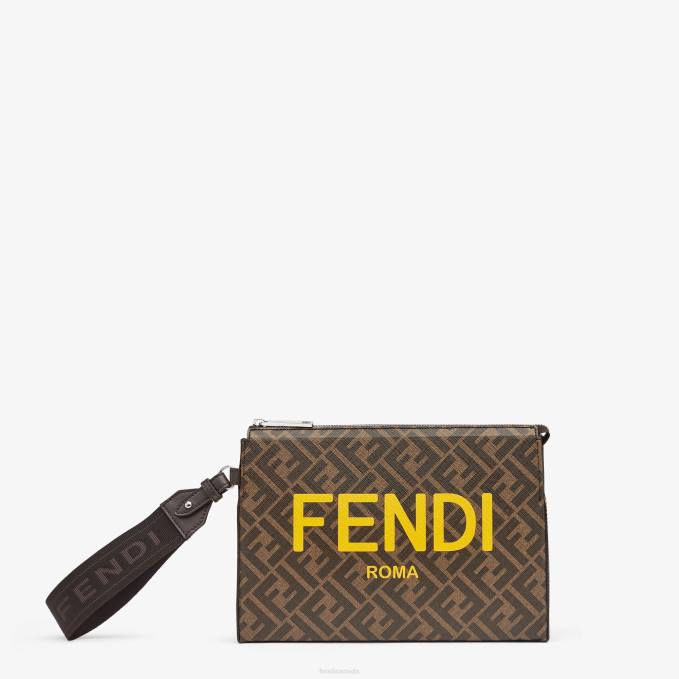 Men FF Fabric Pouch Brown Fendi Accessories 6RHH2636