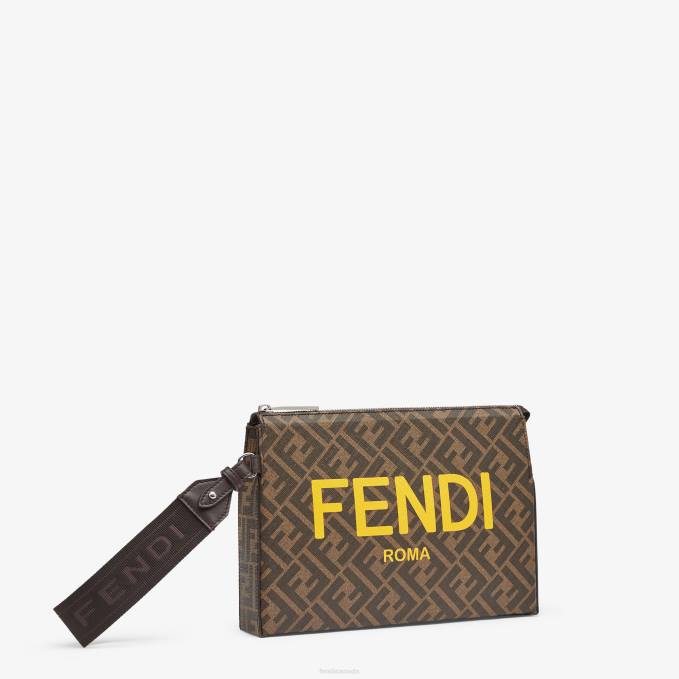 Men FF Fabric Pouch Brown Fendi Accessories 6RHH2636