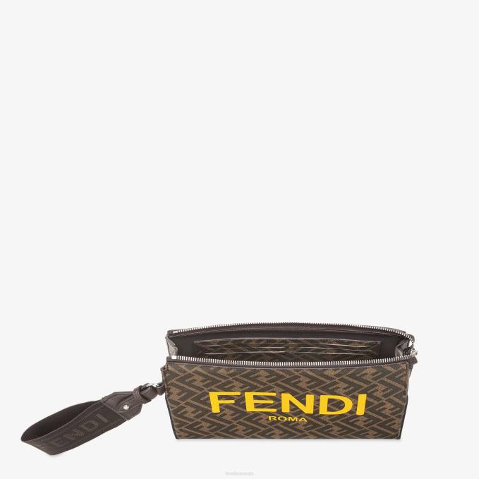 Men FF Fabric Pouch Brown Fendi Accessories 6RHH2636