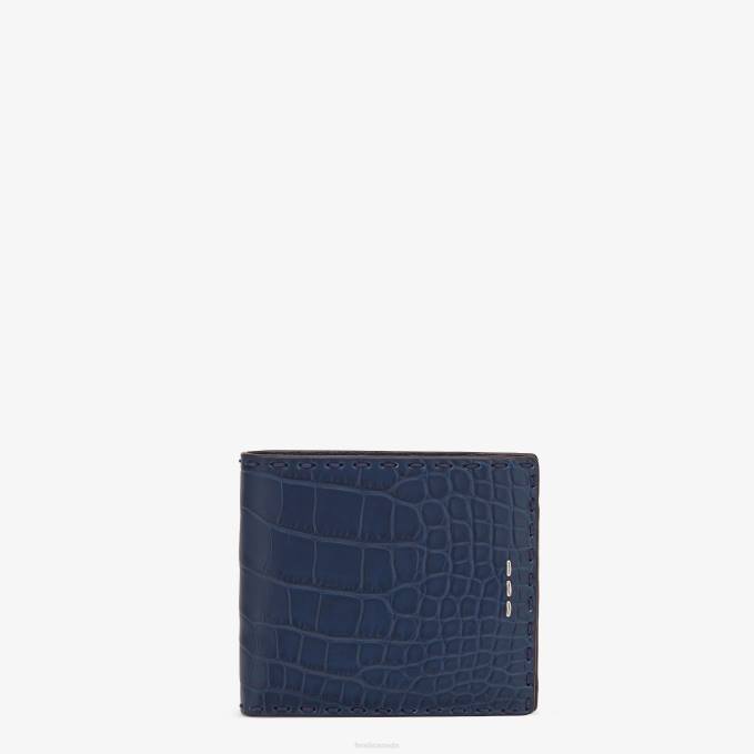 Men Alligator Leather Bi-Fold Wallet Blue Fendi Accessories 6RHH2674