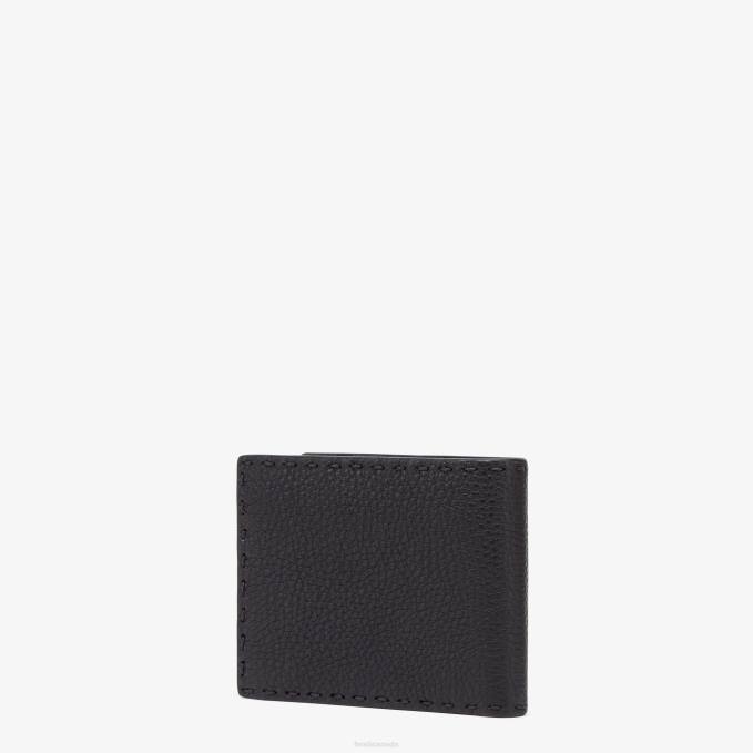 Men Selleria Leather Bi-Fold Wallet Black Fendi Accessories 6RHH2648