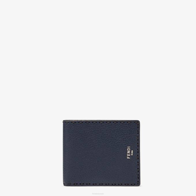 Men Selleria Leather Bi-Fold Wallet Blue Fendi Accessories 6RHH2644
