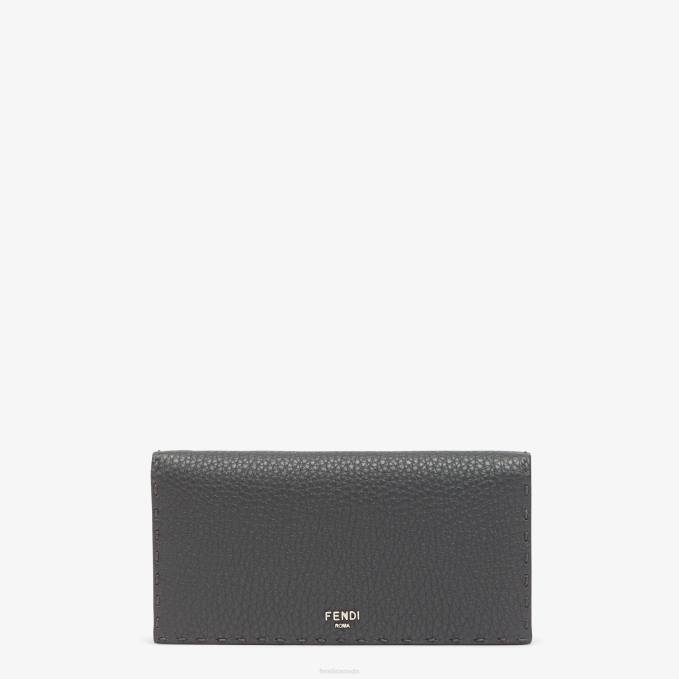 Men Selleria Leather Wallet Gray Fendi Accessories 6RHH2590