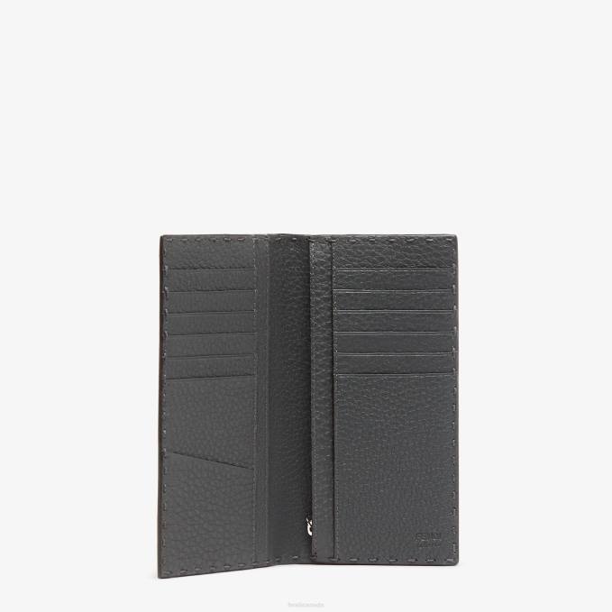 Men Selleria Leather Wallet Gray Fendi Accessories 6RHH2590