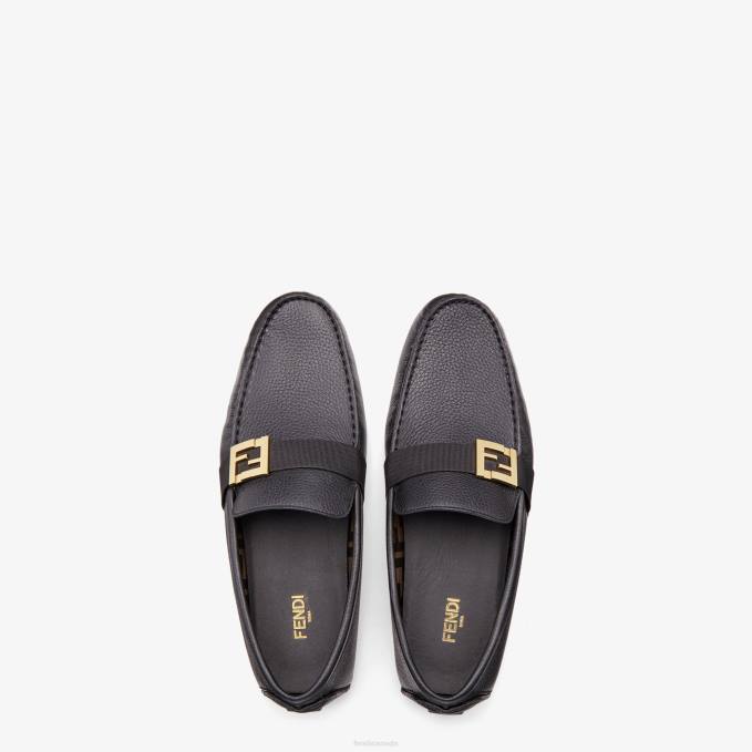Men Leather Drivers Black Fendi Shoes 6RHH2249