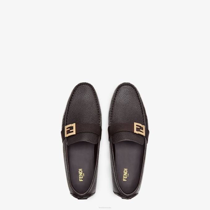 Men Leather Drivers Brown Fendi Shoes 6RHH2266