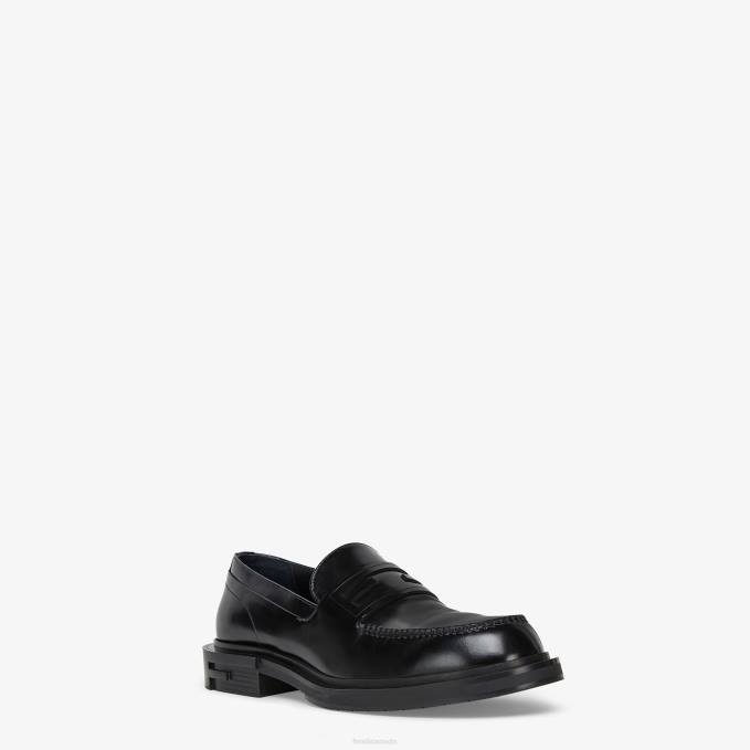 Men Leather Loafers Black Fendi Shoes 6RHH2240