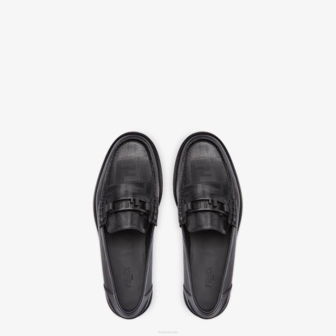 Men Leather Loafers Black Fendi Shoes 6RHH2286
