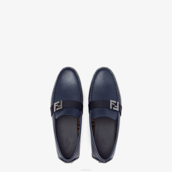 Men Leather Loafers Blue Fendi Shoes 6RHH2248