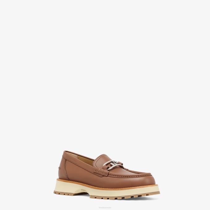 Men Leather Loafers Brown Fendi Shoes 6RHH2284