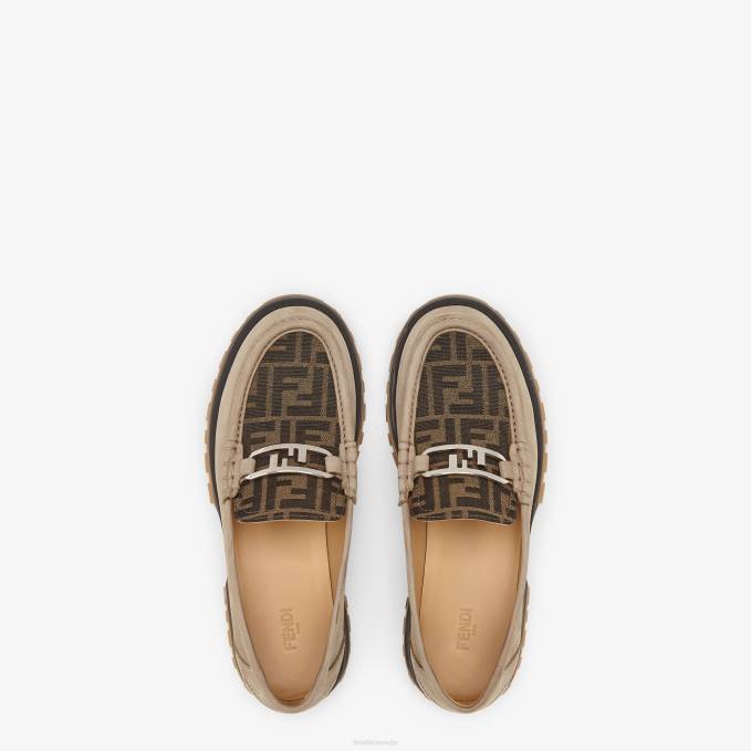 Men Nubuck Leather Loafers Beige Fendi Shoes 6RHH2282