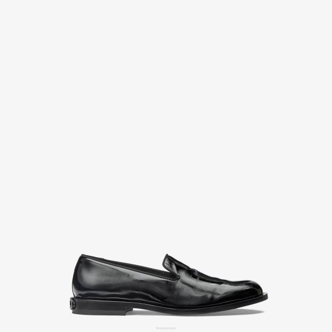 Men Patent Leather Slippers Black Fendi Shoes 6RHH2313