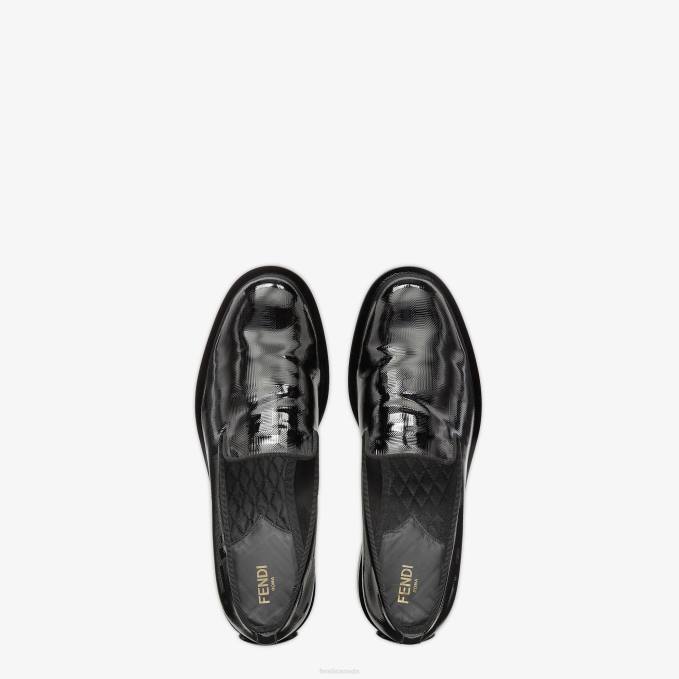 Men Patent Leather Slippers Black Fendi Shoes 6RHH2313