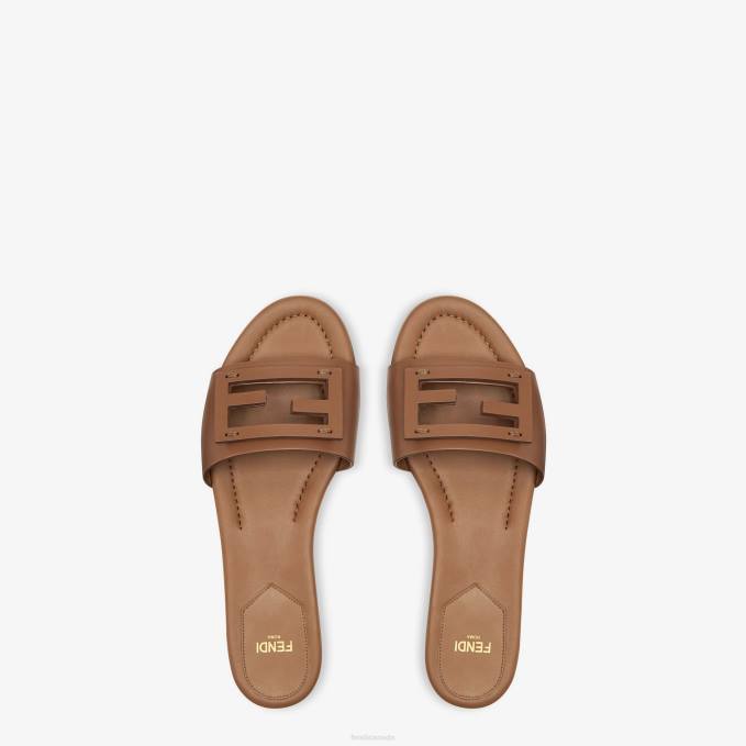 Men Baguette Leather Slides Brown Fendi Shoes 6RHH1268