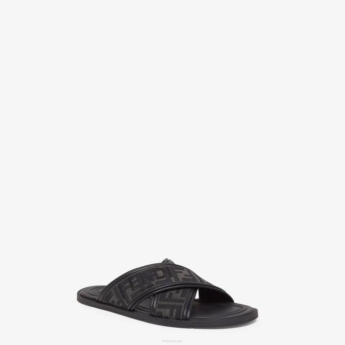 Men Fabric Slides Black Fendi Shoes 6RHH2256