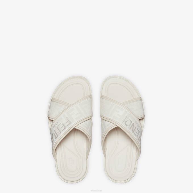 Men Fabric Slides White Fendi Shoes 6RHH2279