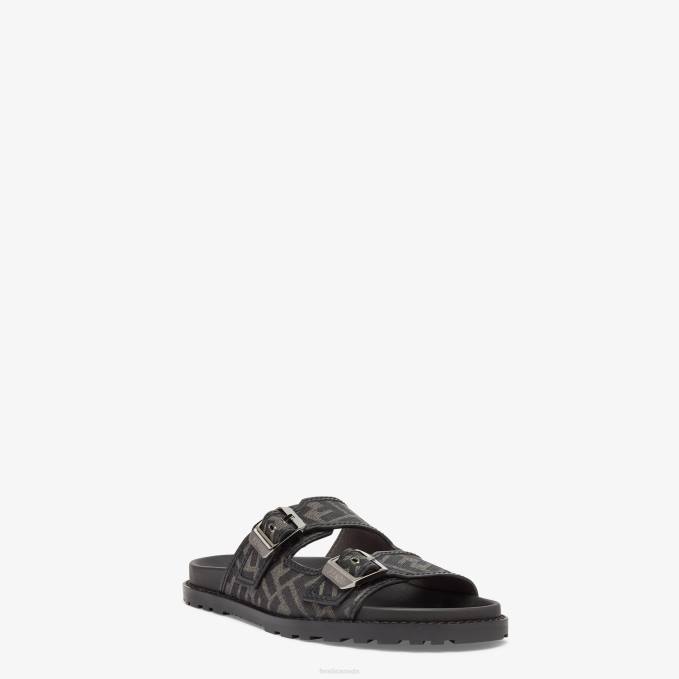 Men Leather And Fabric Sandals Black Fendi Shoes 6RHH2225