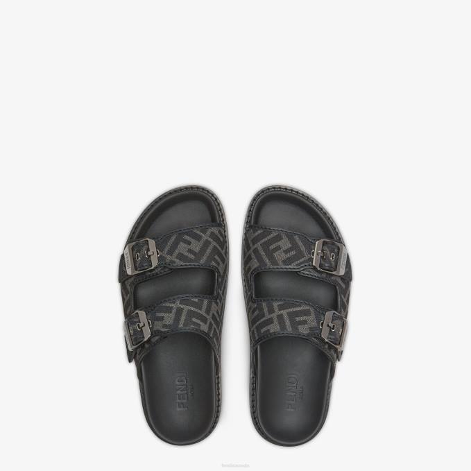 Men Leather And Fabric Sandals Black Fendi Shoes 6RHH2225