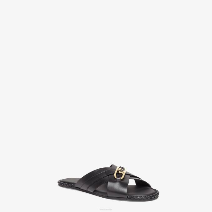 Men Leather Slides Black Fendi Shoes 6RHH2278