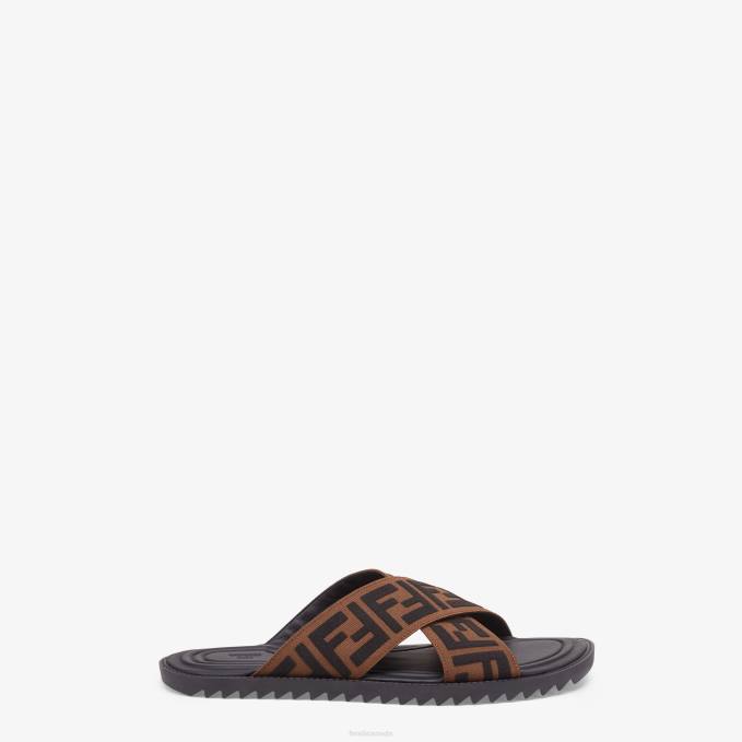 Men Multifabric Slides Brown Fendi Shoes 6RHH2227