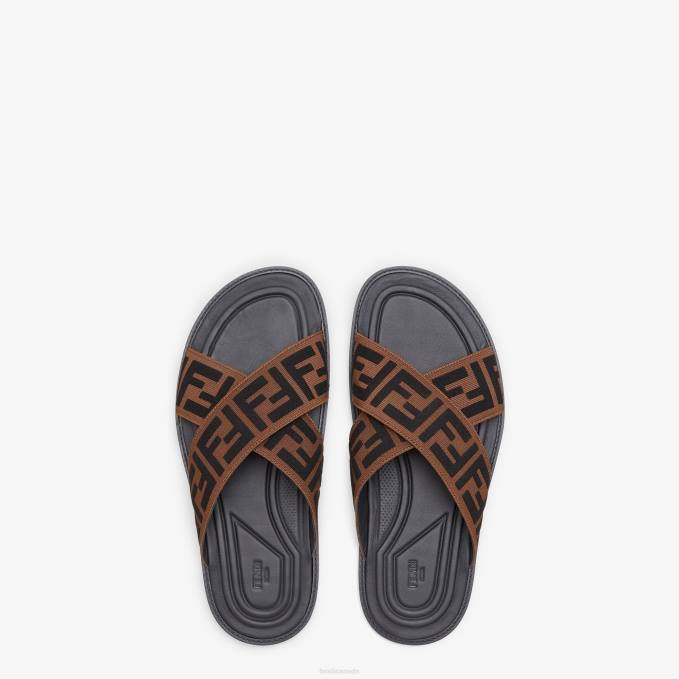 Men Multifabric Slides Brown Fendi Shoes 6RHH2227