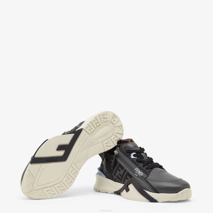 Men Leather Low-Tops Gray Fendi Shoes 6RHH2250