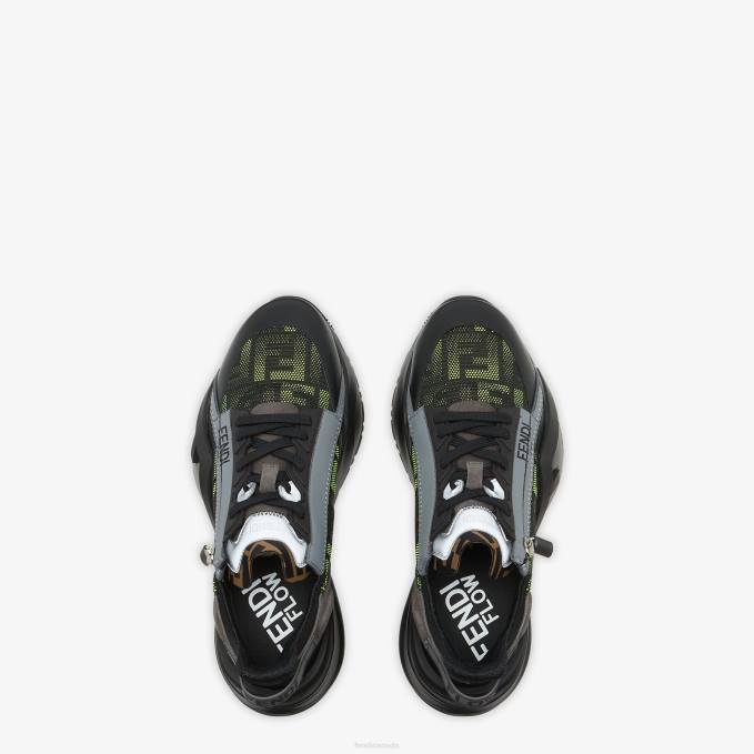 Men Neon And Fabric Running Sneakers Black Fendi Shoes 6RHH2269