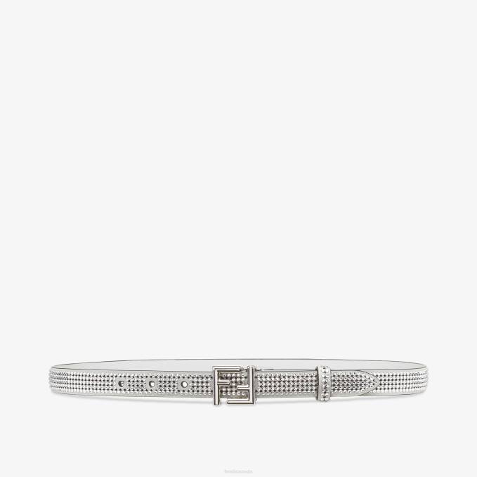 Women Belt With All-Over Crystals Gray Fendi Accessories 6RHH165