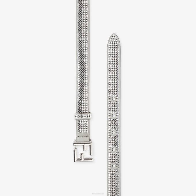 Women Belt With All-Over Crystals Gray Fendi Accessories 6RHH165