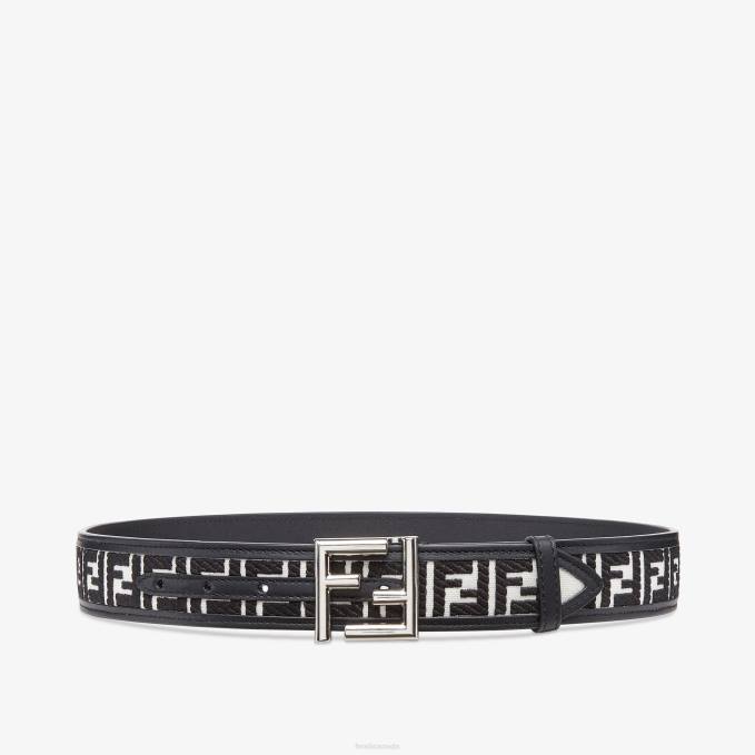 Women Canvas Belt With FF Embroidery White Fendi Accessories 6RHH164