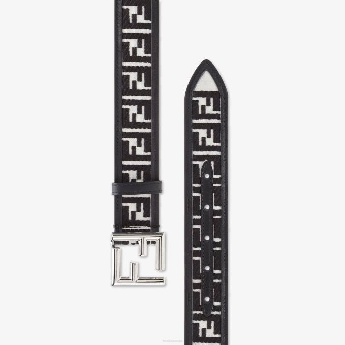 Women Canvas Belt With FF Embroidery White Fendi Accessories 6RHH164