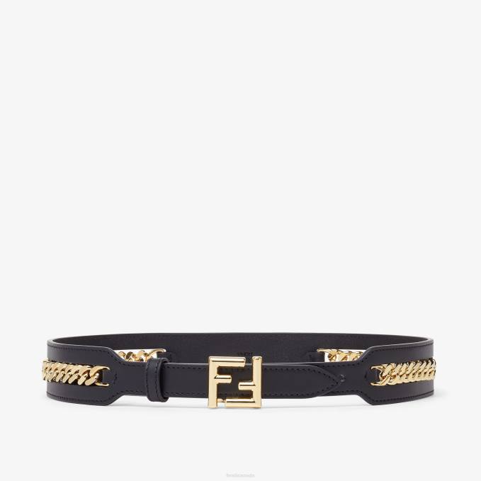 Women Leather Belt With Chain Detail Black Fendi Accessories 6RHH104
